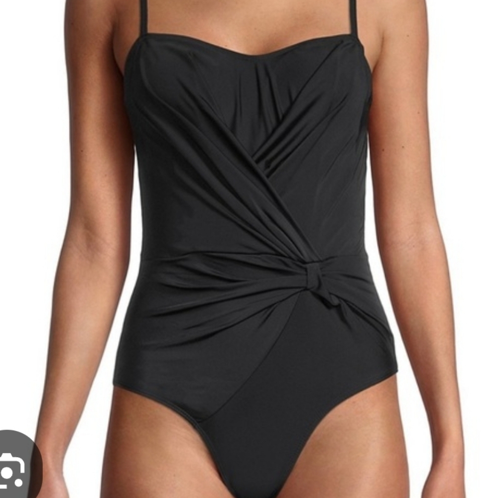 CATHERINE MALANDRINO Black Draped One-Piece Swimsuit Size Large NWT